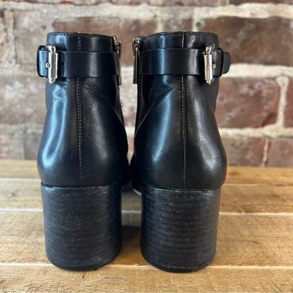 Michael Kors Black Leather Booties with Chunky Block Heels Sz 7 - Picture 2 of 8